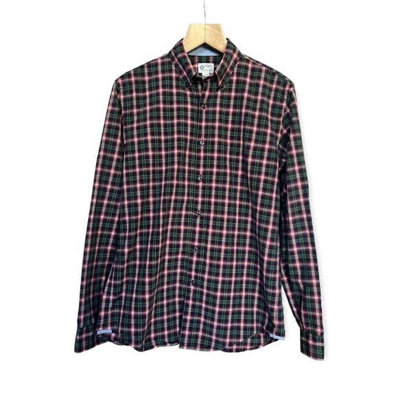 J. Crew Men’s Button Front Long Sleeve Red Green Blue Plaid Cotton Shirt, Medium - Picture 1 of 8